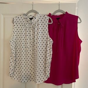 Set of 2 ANN TAYLOR sleeveless dress tops. Size XXL. Pink. White w/ blue dots